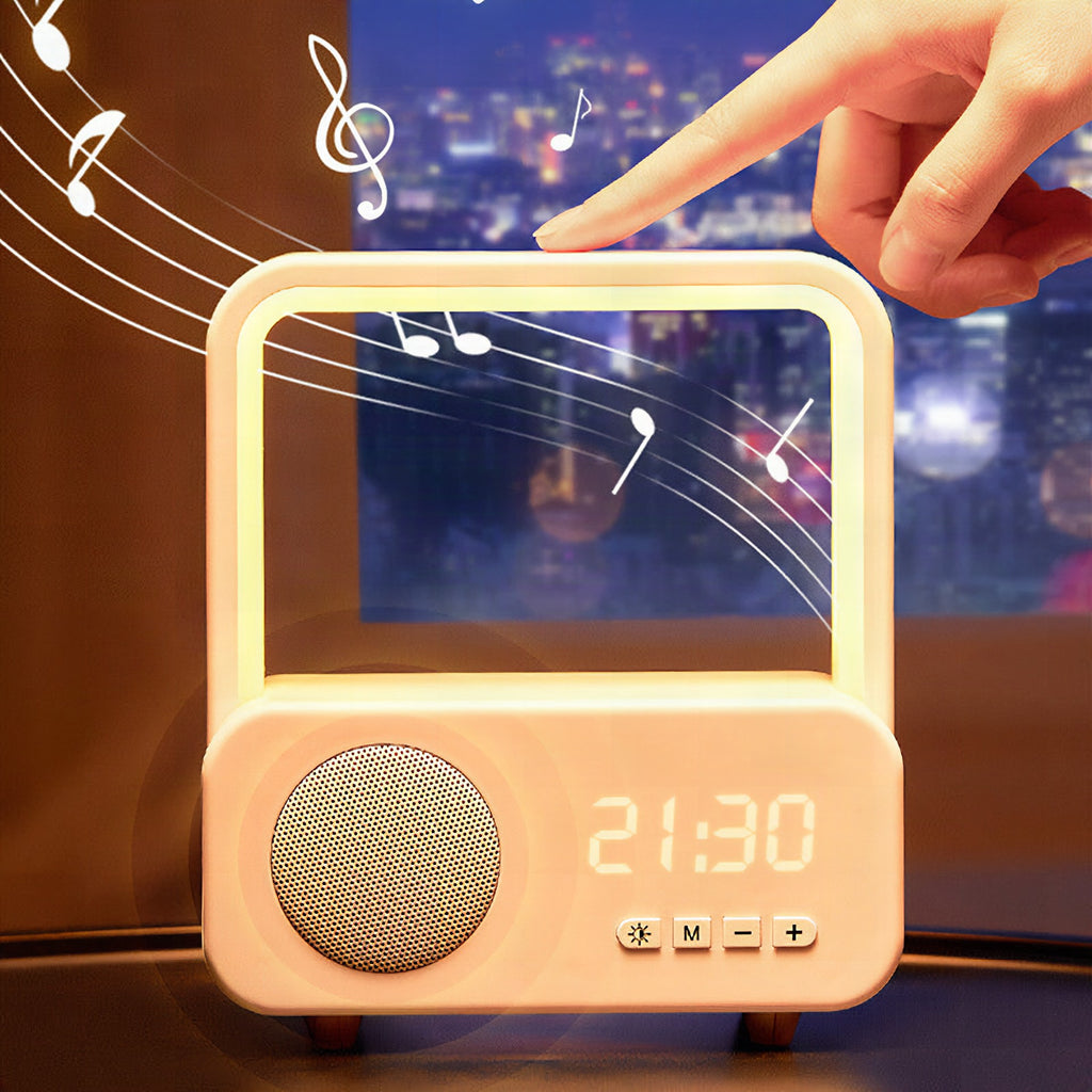 Altavoz Bluetooth 3 en 1 recargable con reloj y luz ambiental regulable