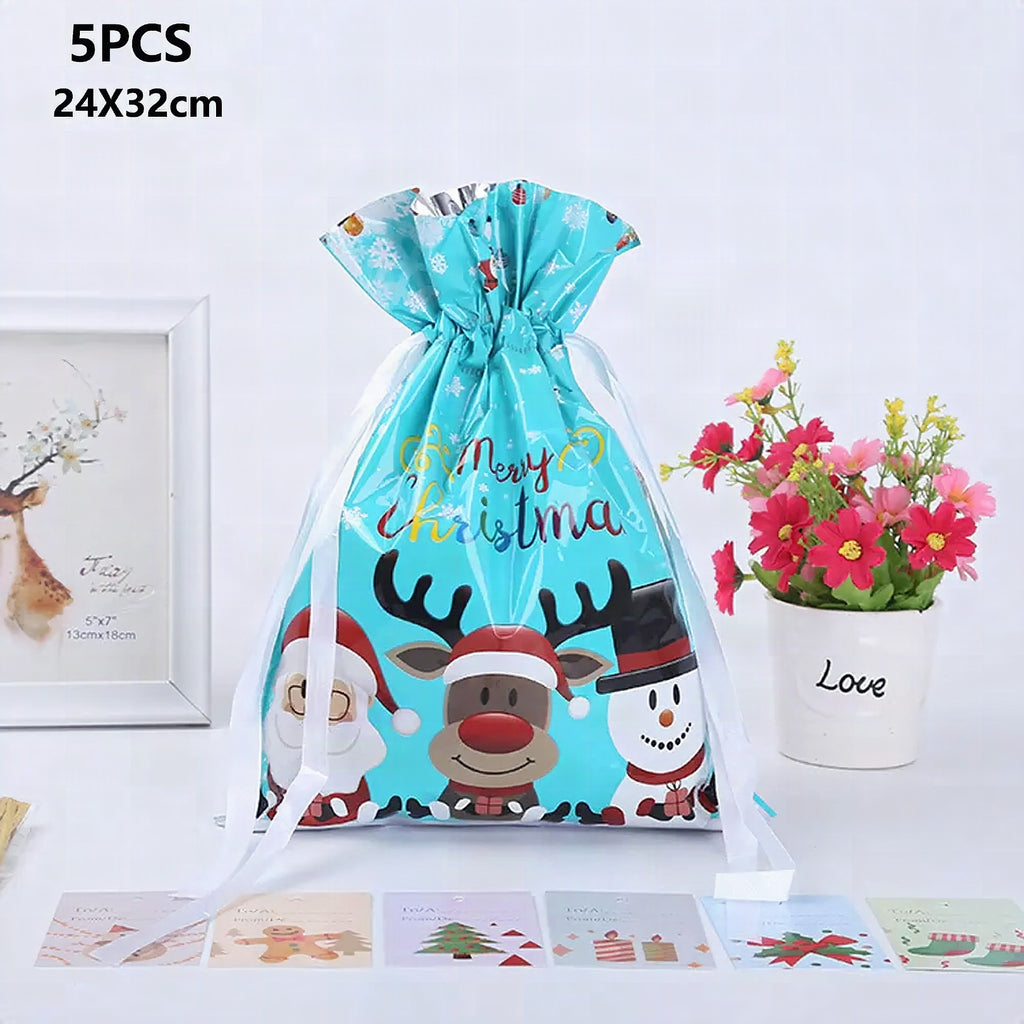 Bolsas de regalo navideñas con cordón – Pack de 5 unidades