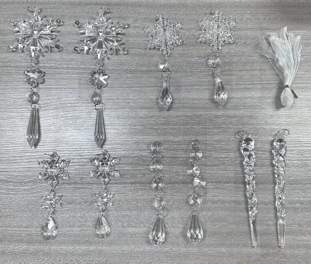 Set de 10 carámbanos decorativos de acrílico transparente para árbol de Navidad