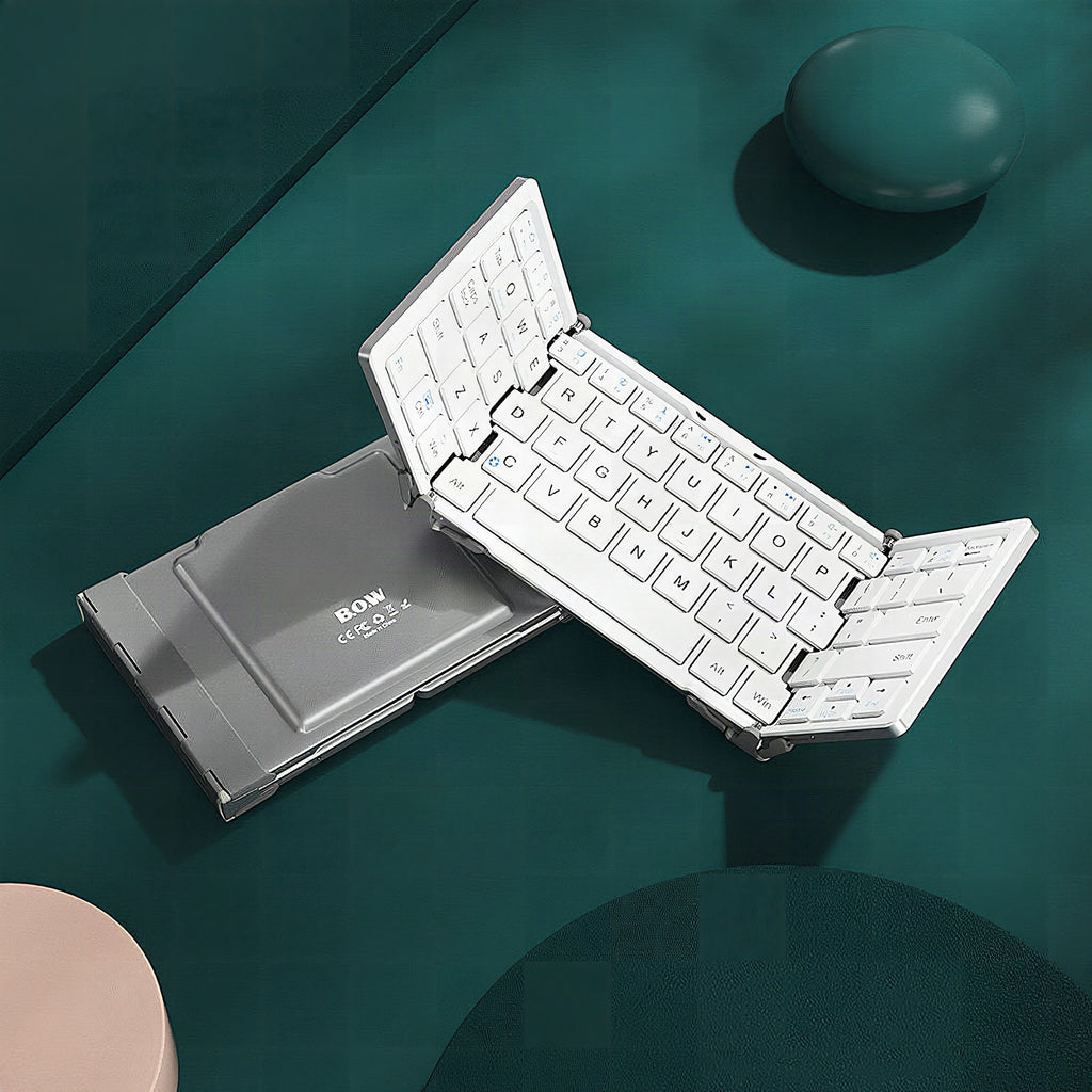 Teclado inalámbrico plegable recargable con funda de piel para tablet y portátil Android, Windows e iOS