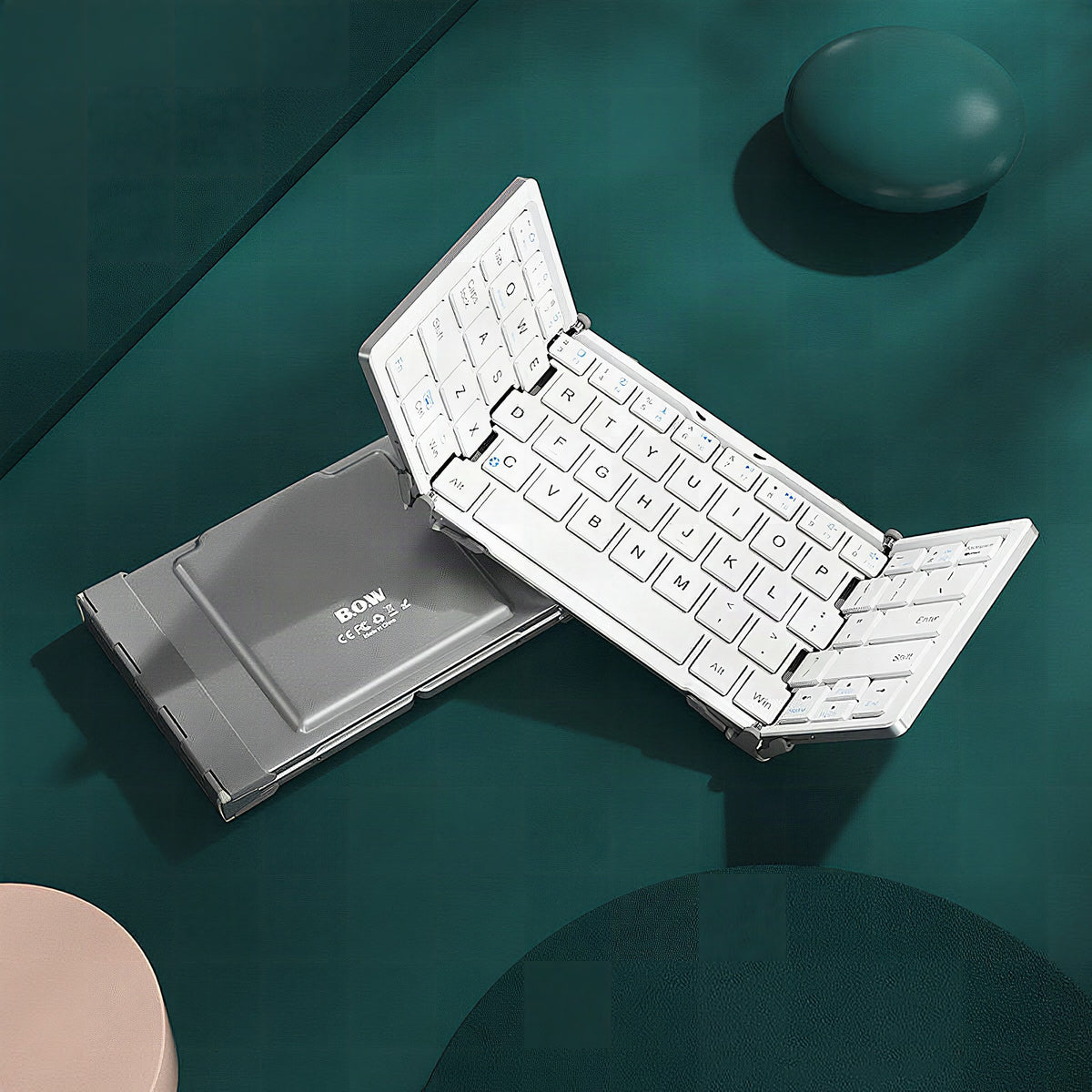 Teclado inalámbrico plegable recargable con funda de piel para tablet y portátil Android, Windows e iOS
