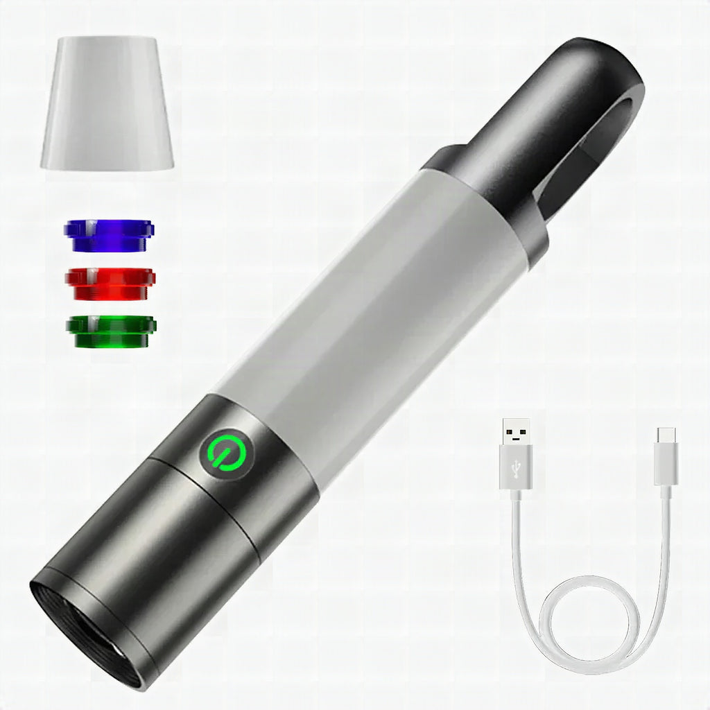 Linterna LED recargable con filtros de colores y función de luz de camping
