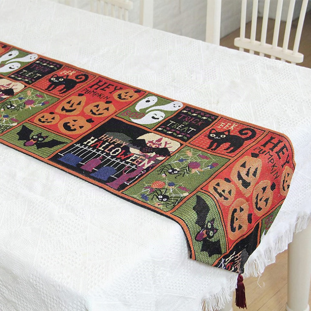 Camino de mesa decorativo de Halloween de algodón y poliéster 33×180 cm