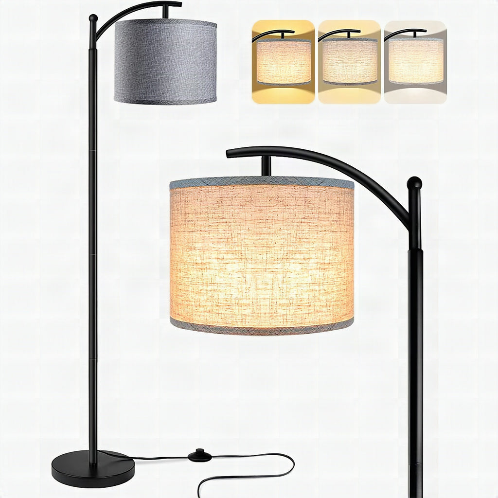 Lámpara de pie LED con 3 temperaturas de color, diseño industrial con pantalla blanca incluida para salón, dormitorio y 