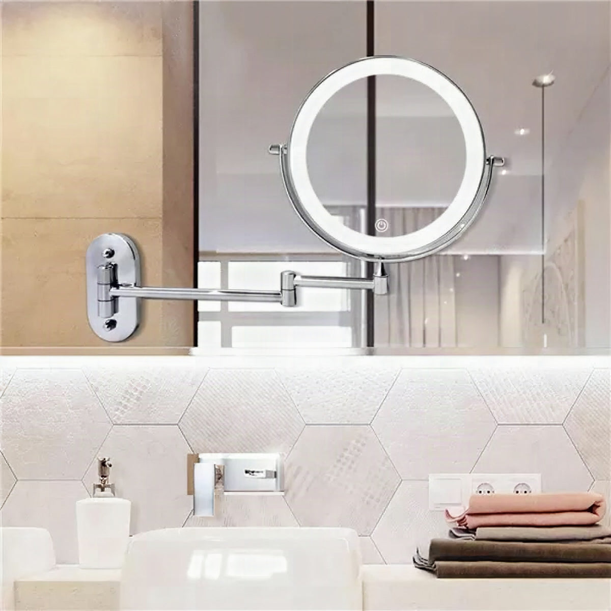 Espejo de pared LED con marco cromado y aumento