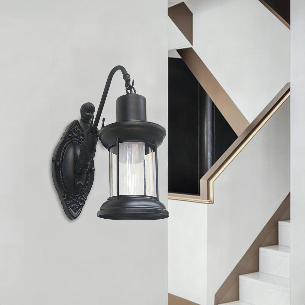 Aplique de pared estilo vintage con pantalla de cristal transparente y acabado negro/bronce/cobre