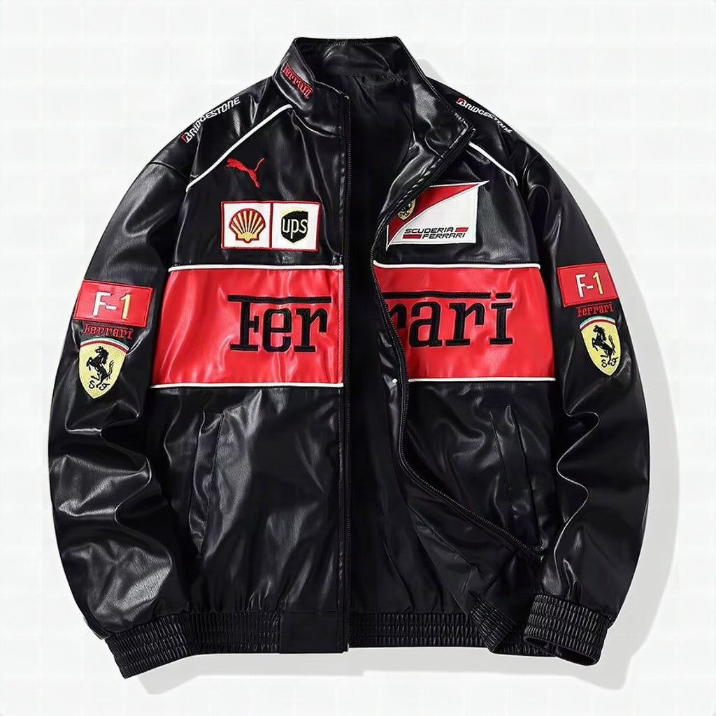 Chaqueta de cuero Ferrari Vintage de carreras – Unisex – Retro (oversize)