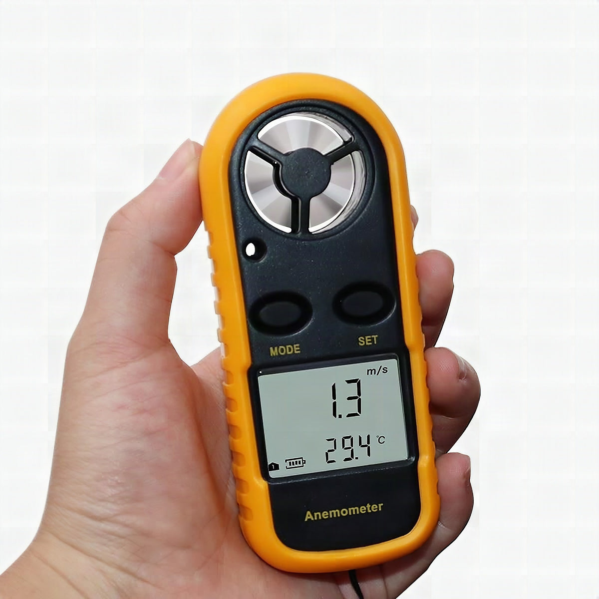 Anemómetro digital portátil con termómetro y pantalla LCD