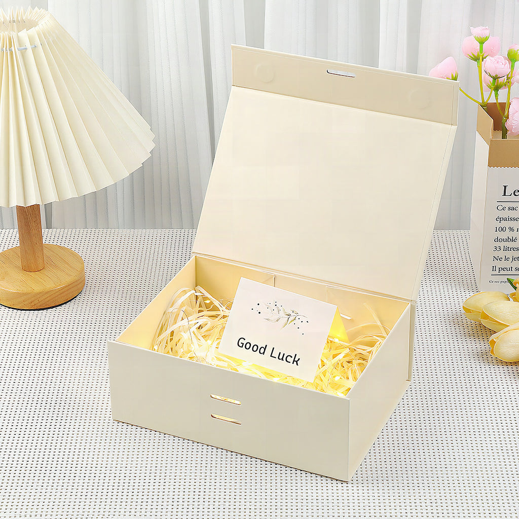 Caja de regalo magnética premium con luces LED y tarjeta de felicitación