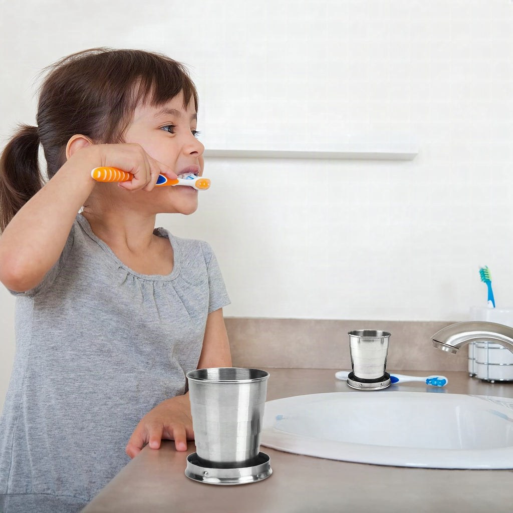 Vaso plegable telescópico de acero inoxidable con mosquetón