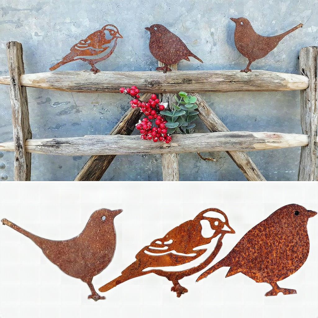 Pájaro decorativo de metal con acabado rústico