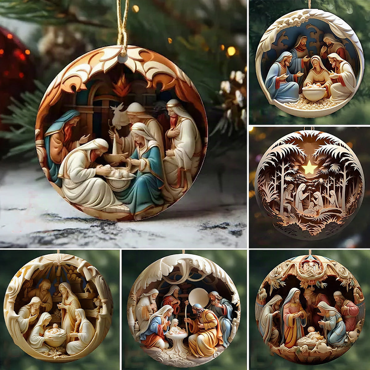 Adorno navideño de belén en cerámica