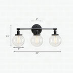 Aplique de pared industrial negro con 3 luces y pantallas de cristal transparente tipo burbuja