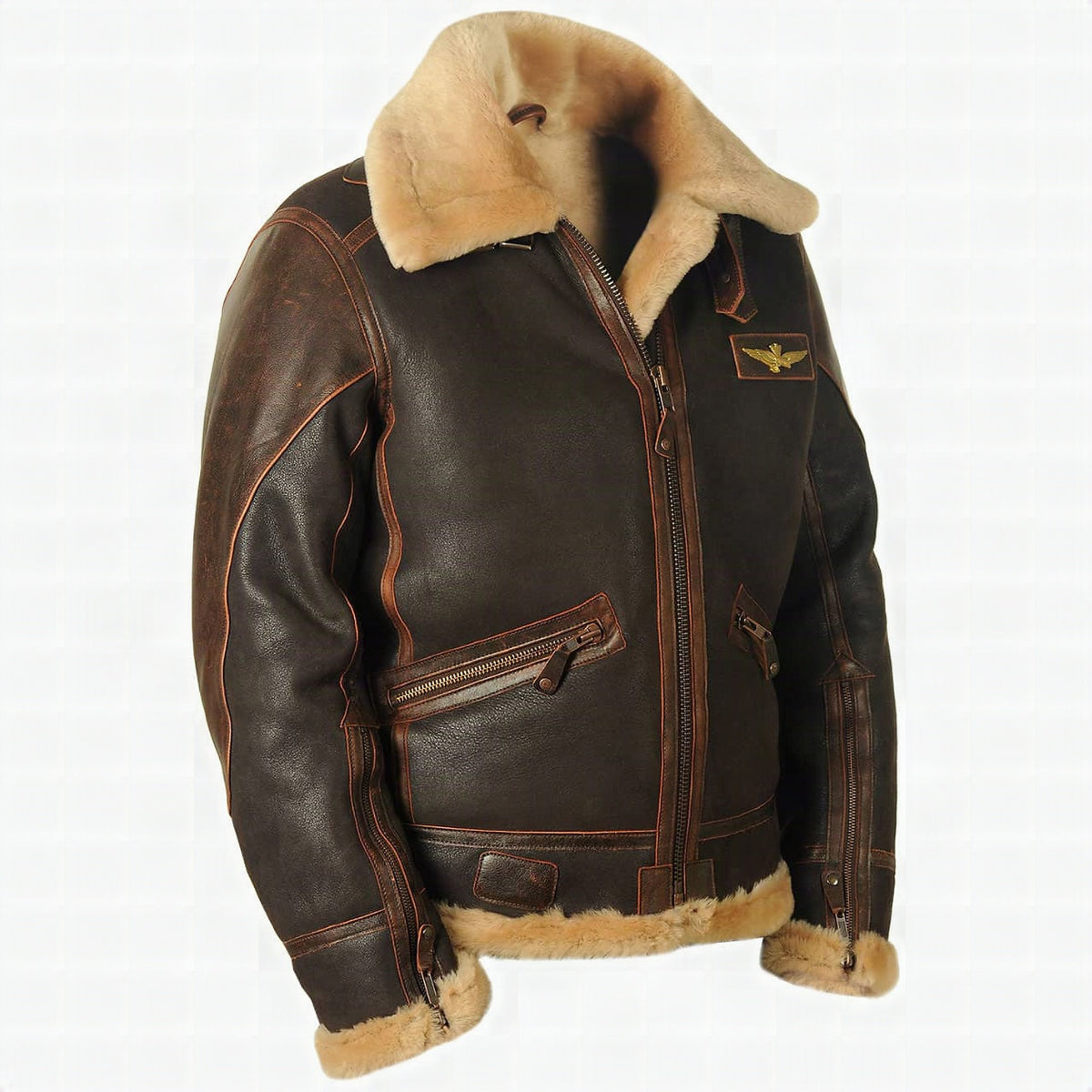 Detalle del cuello oversize de borreguillo en bomber para hombre