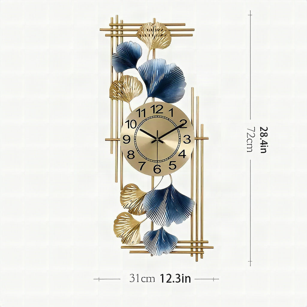 Reloj de pared artístico con hojas de ginkgo