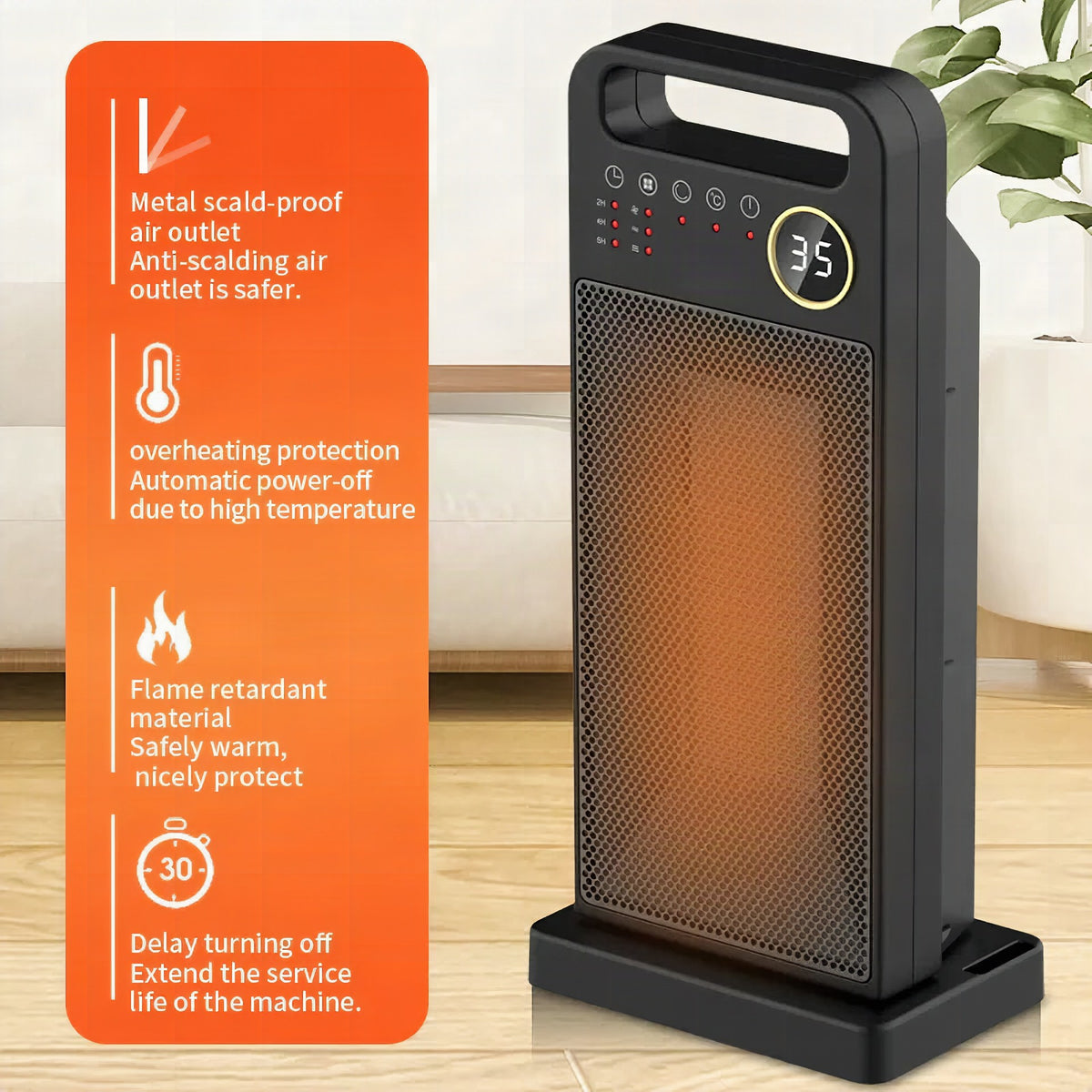 Calefactor eléctrico de 2000 W con mando a distancia y pantalla táctil