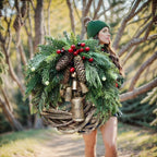 Corona de Navidad boho con cascabeles para puerta y pared
