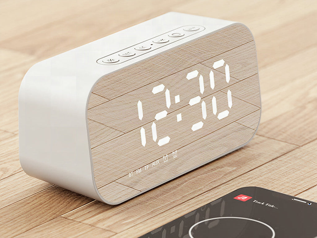Altavoz Bluetooth 3 en 1 con subwoofer, despertador, espejo, reloj y termómetro