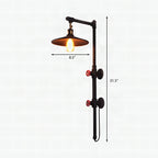 Aplique de pared industrial con brazo articulado y tubería metálica negra