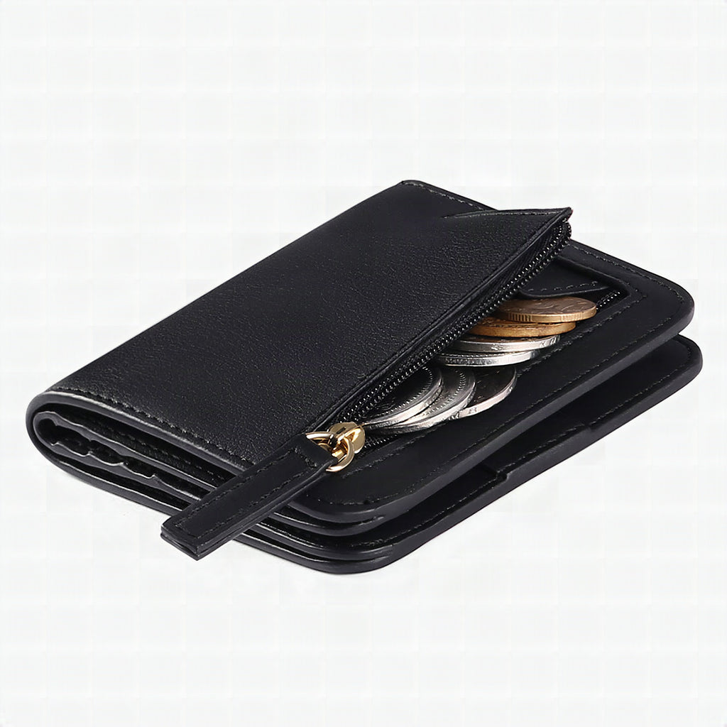 Cartera compacta con cremallera para tarjetas y monedas acabado saffiano