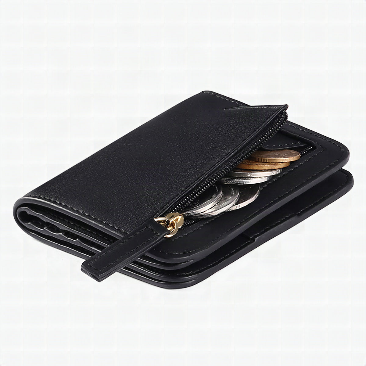 Cartera compacta con cremallera para tarjetas y monedas acabado saffiano
