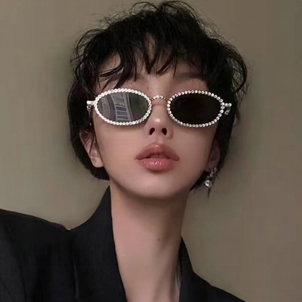 Montura de gafas con perlas decorativas para mujer
