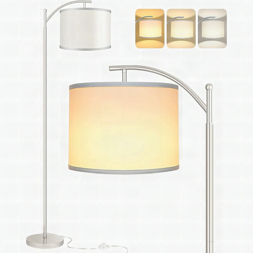 Lámpara de pie LED con 3 temperaturas de color, diseño industrial con pantalla blanca incluida para salón, dormitorio y 