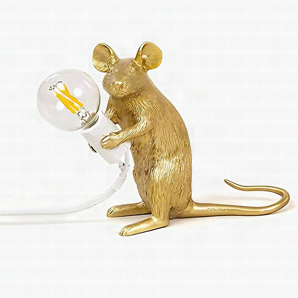Lámpara de mesa LED ratón de resina con luz cálida