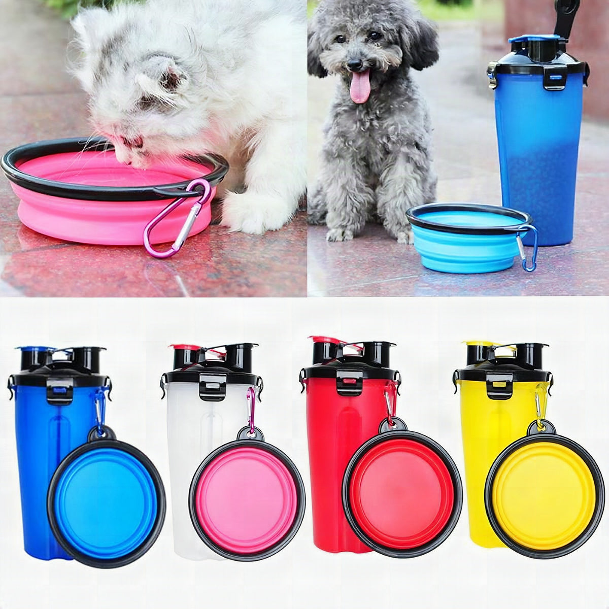 Vaso de viaje 2 en 1 con comedero para mascotas