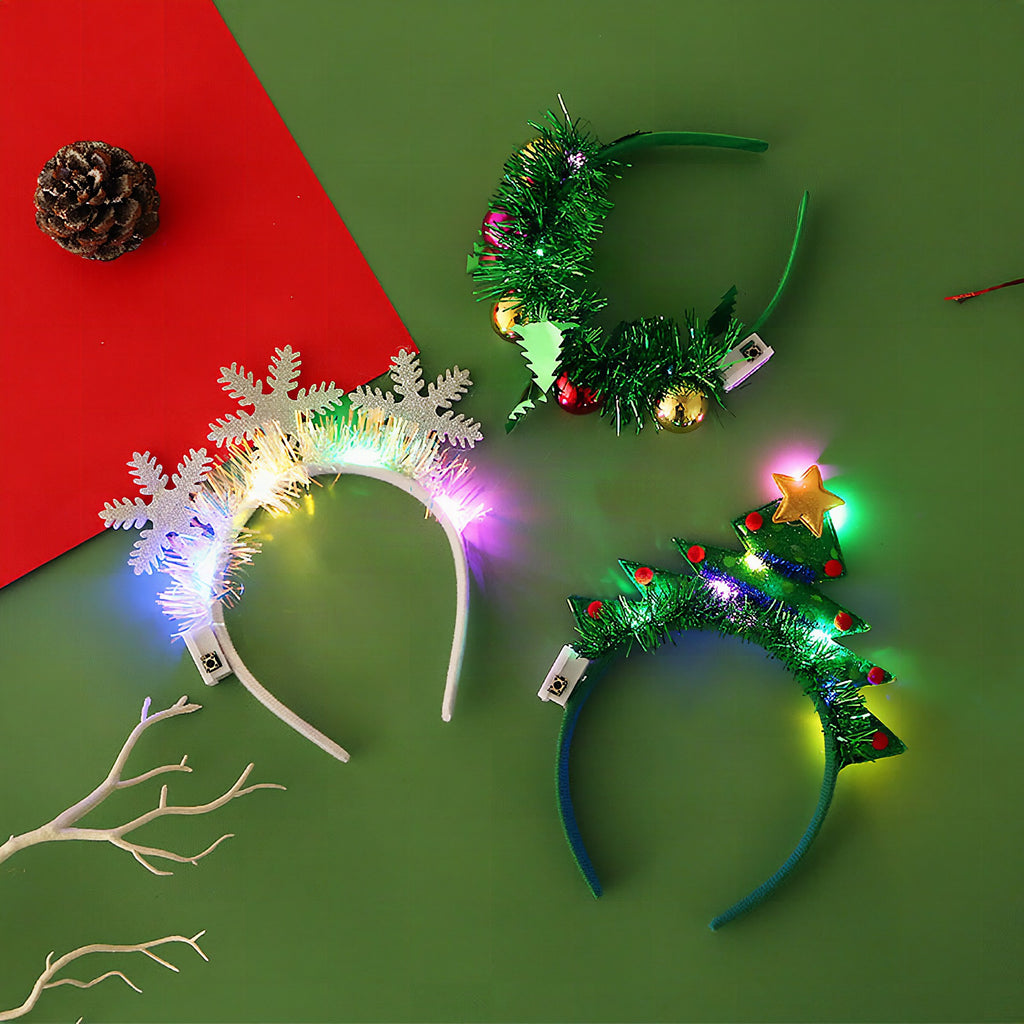 Diadema navideña luminosa con diseños festivos