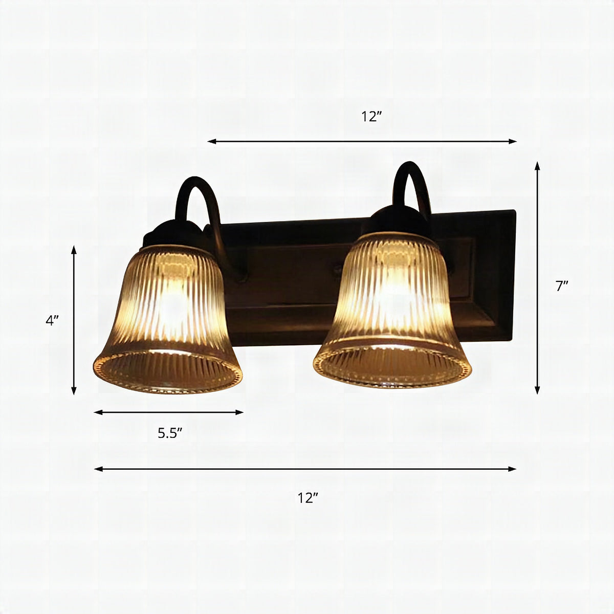 Aplique de pared industrial con campana de cristal texturizado en negro