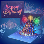 Tarjeta de cumpleaños pop-up con luces LED y música