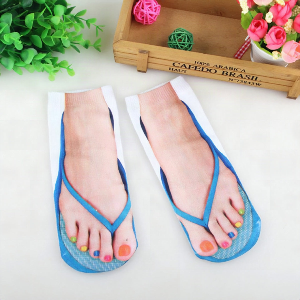 Calcetines divertidos con estampado 3D de chanclas