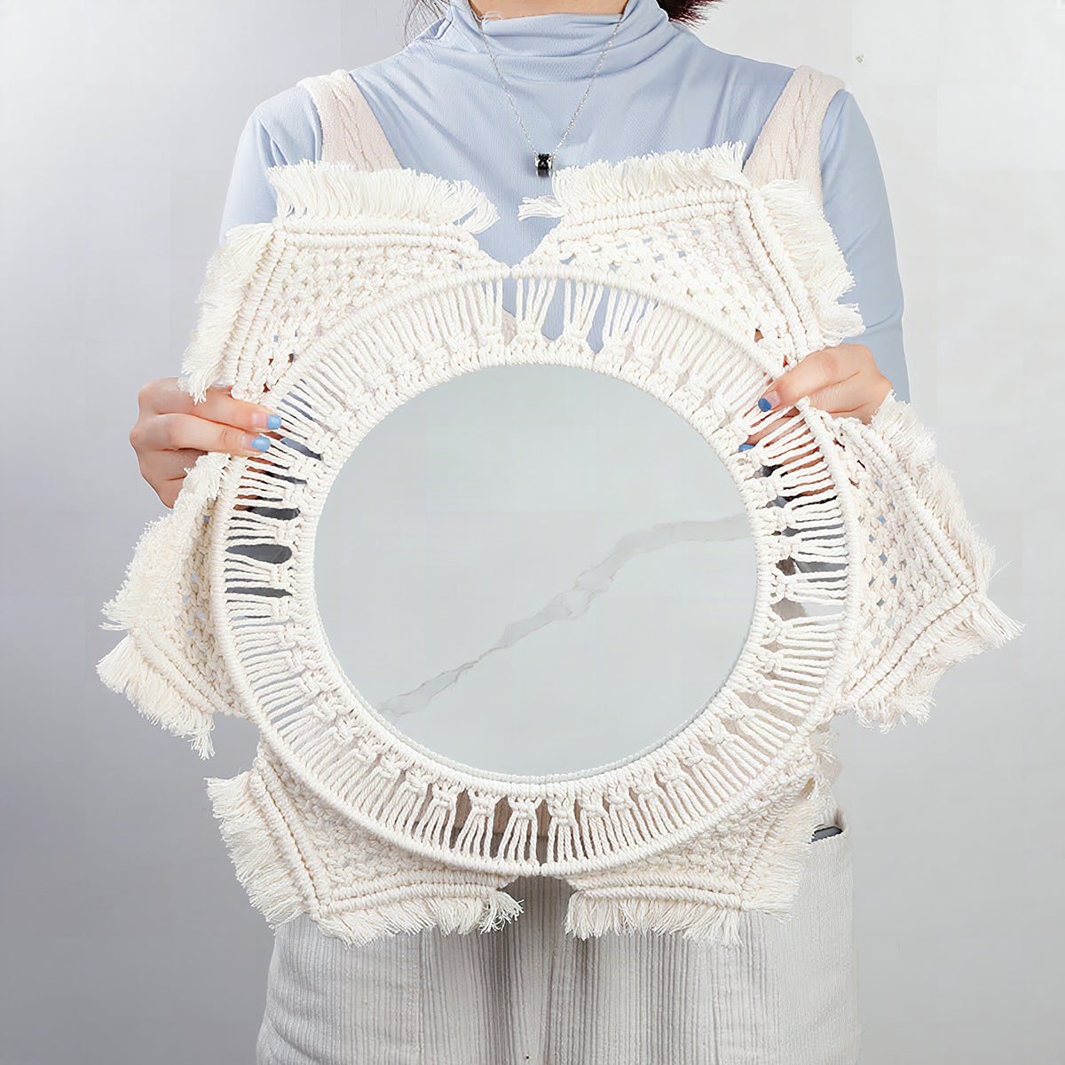 Espejo de pared decorativo con marco de macramé