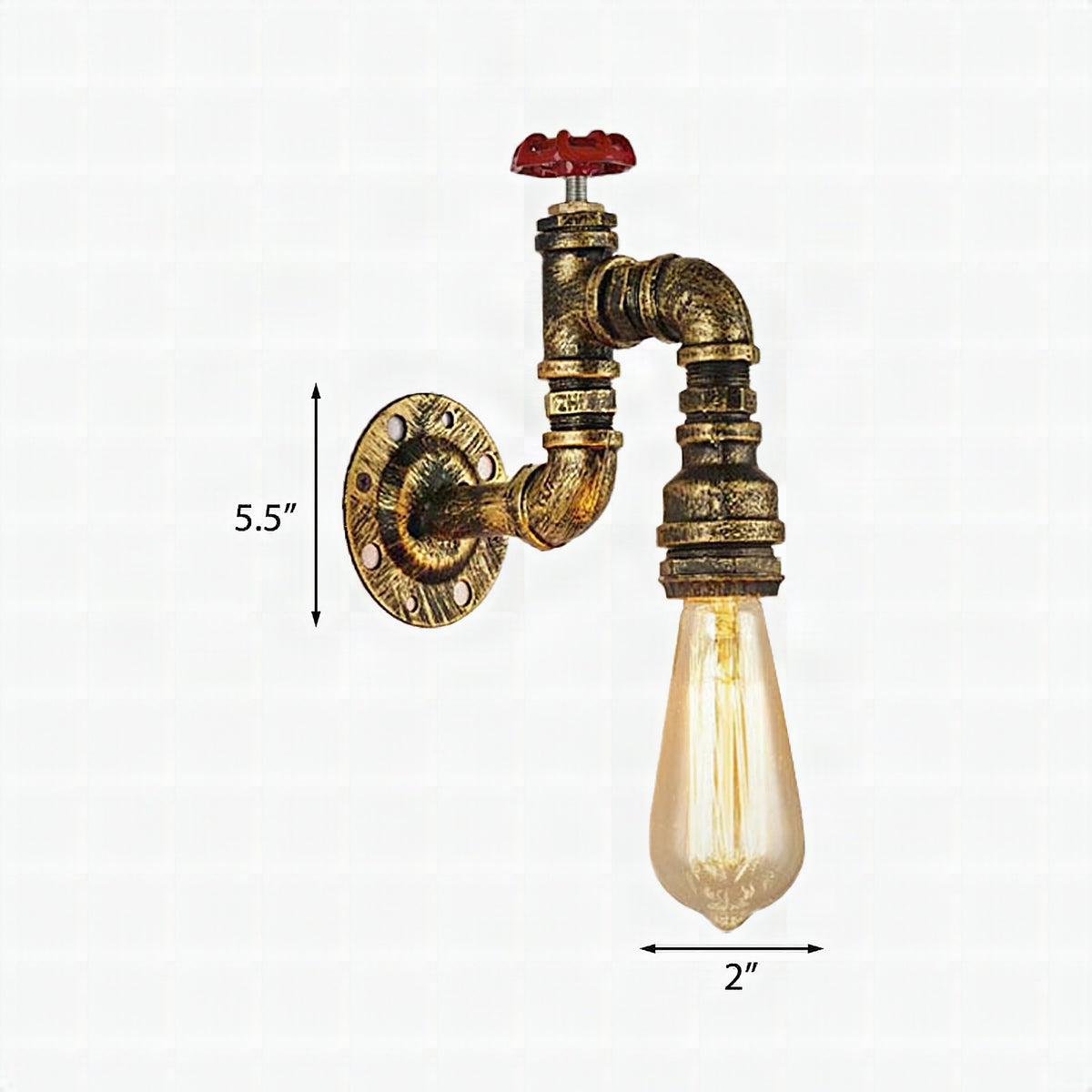 Aplique de pared industrial con forma de grifo en latón envejecido con válvula, 1 luz