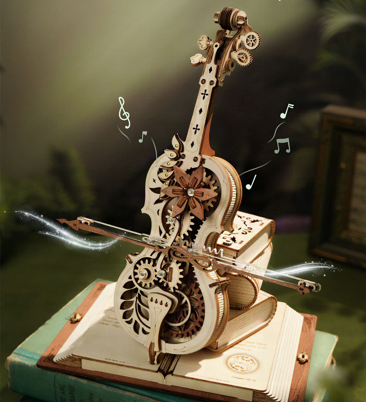 Caja de música violonchelo DIY con mecanismo de octava