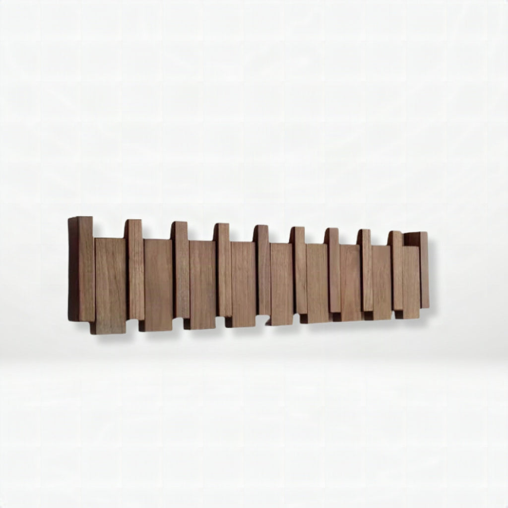 Perchero de pared plegable de madera de nogal y haya