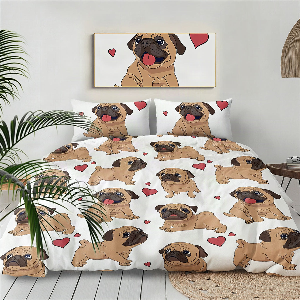 Juego de funda nórdica Pug hippie de dibujos animados – 3 piezas