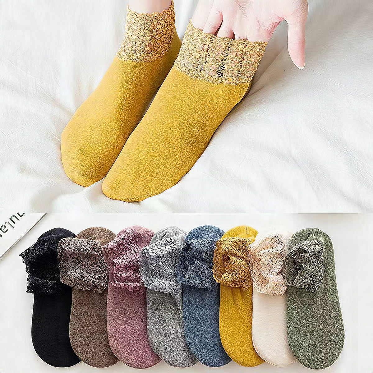 Calcetines cálidos con encaje decorativo