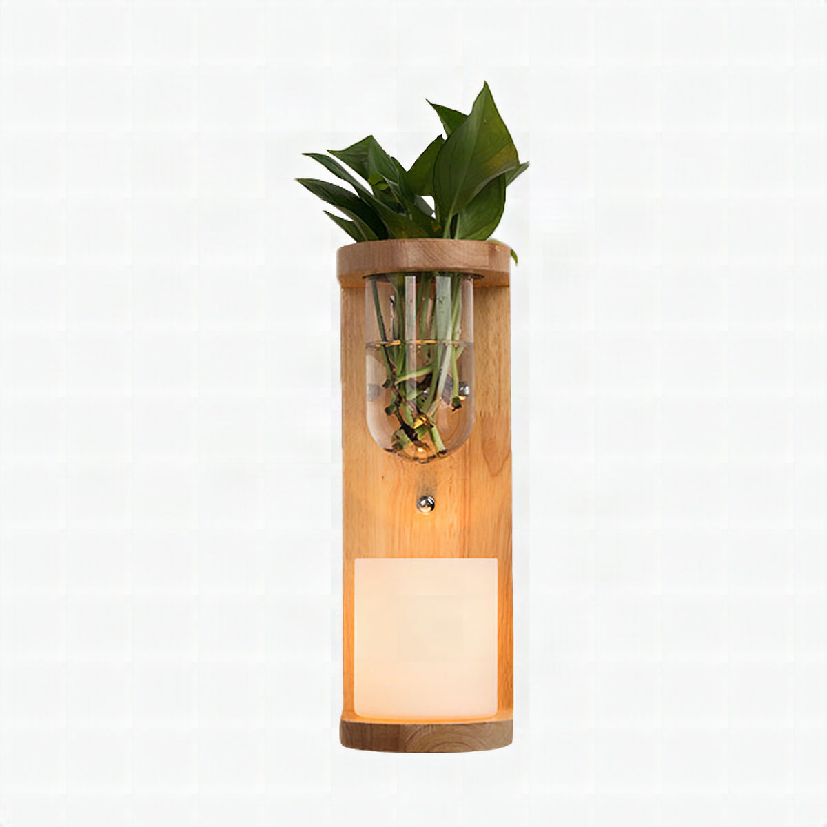 Aplique de pared cilíndrico de madera con cristal opal estilo industrial