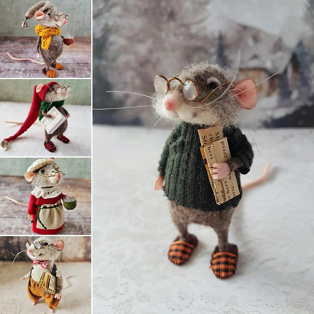 Ratón de fieltro hecho a mano | Decoración navideña y regalo original | Lana natural y tela sostenible