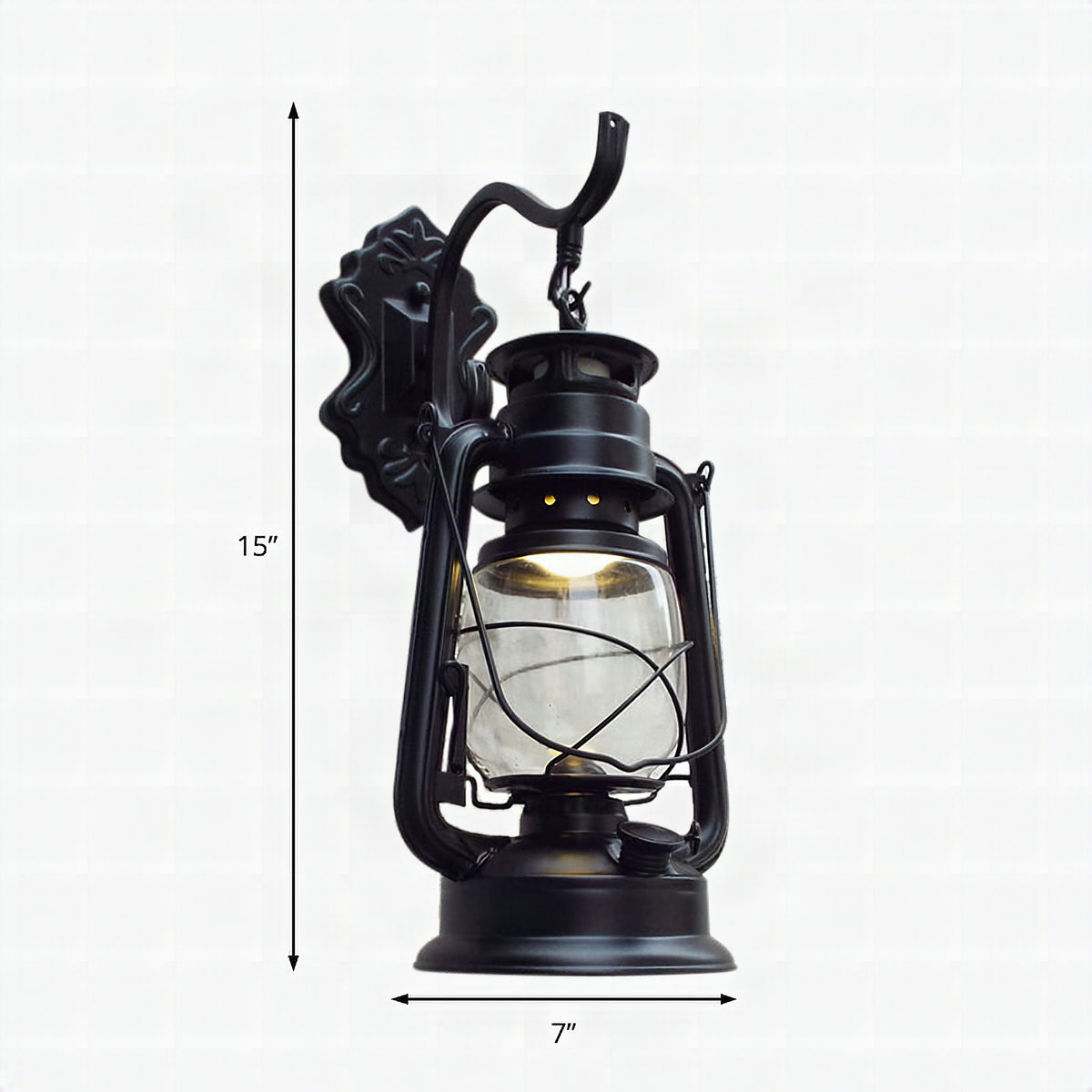 Aplique de pared estilo farol con cristal transparente, 1 luz, acabado negro o latón envejecido