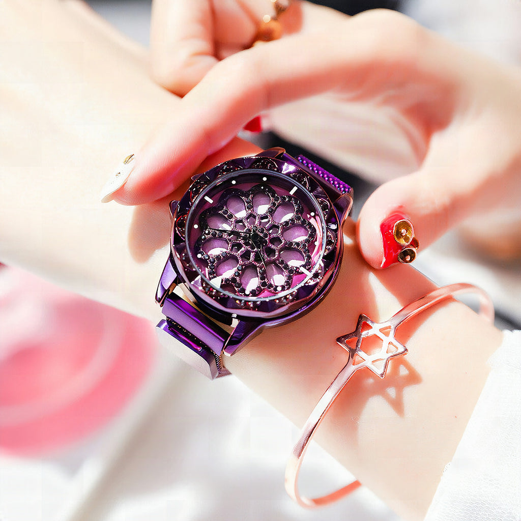 Reloj de mujer con esfera giratoria 360°, correa magnética y resistencia al agua