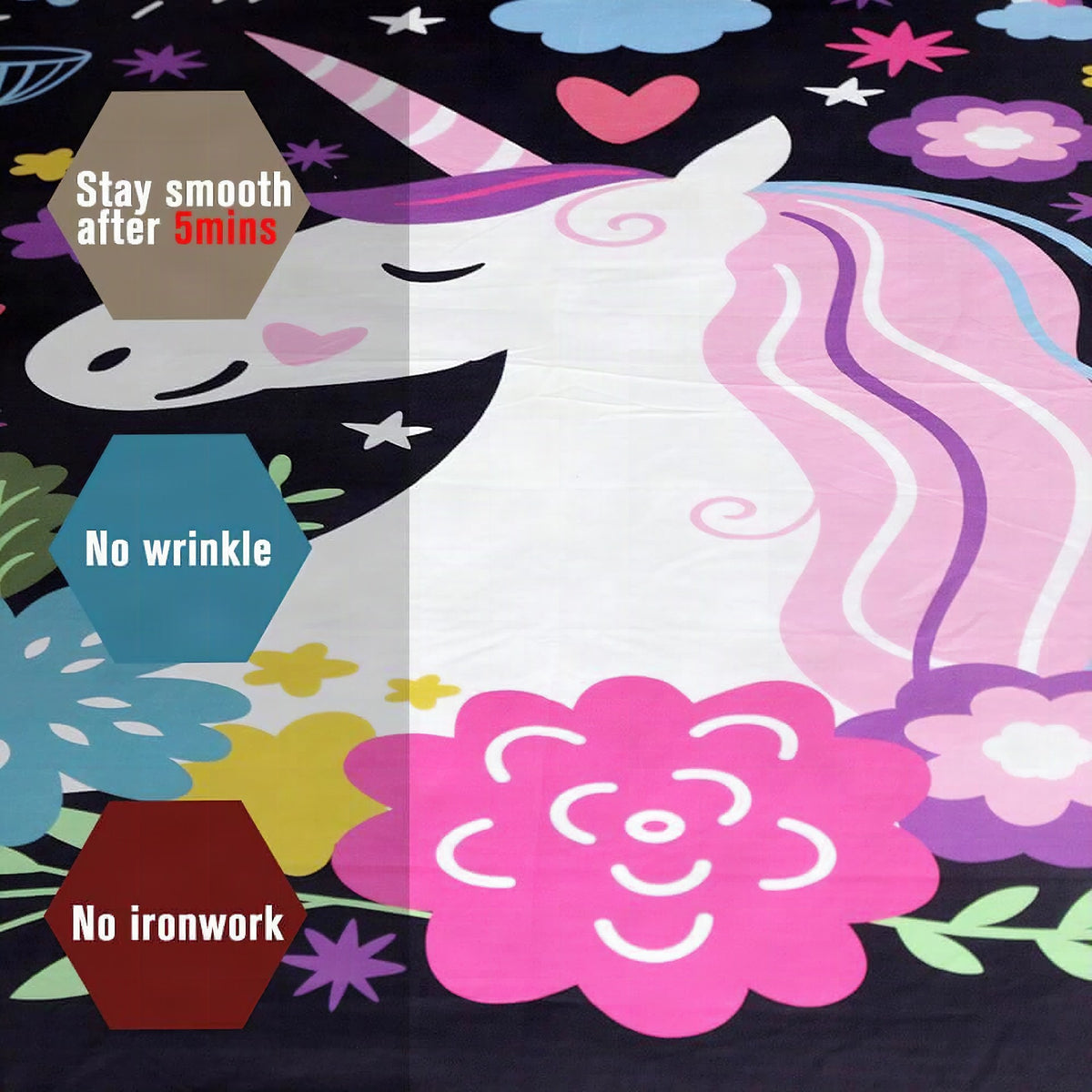 Juego de funda nórdica infantil unicornio y flores