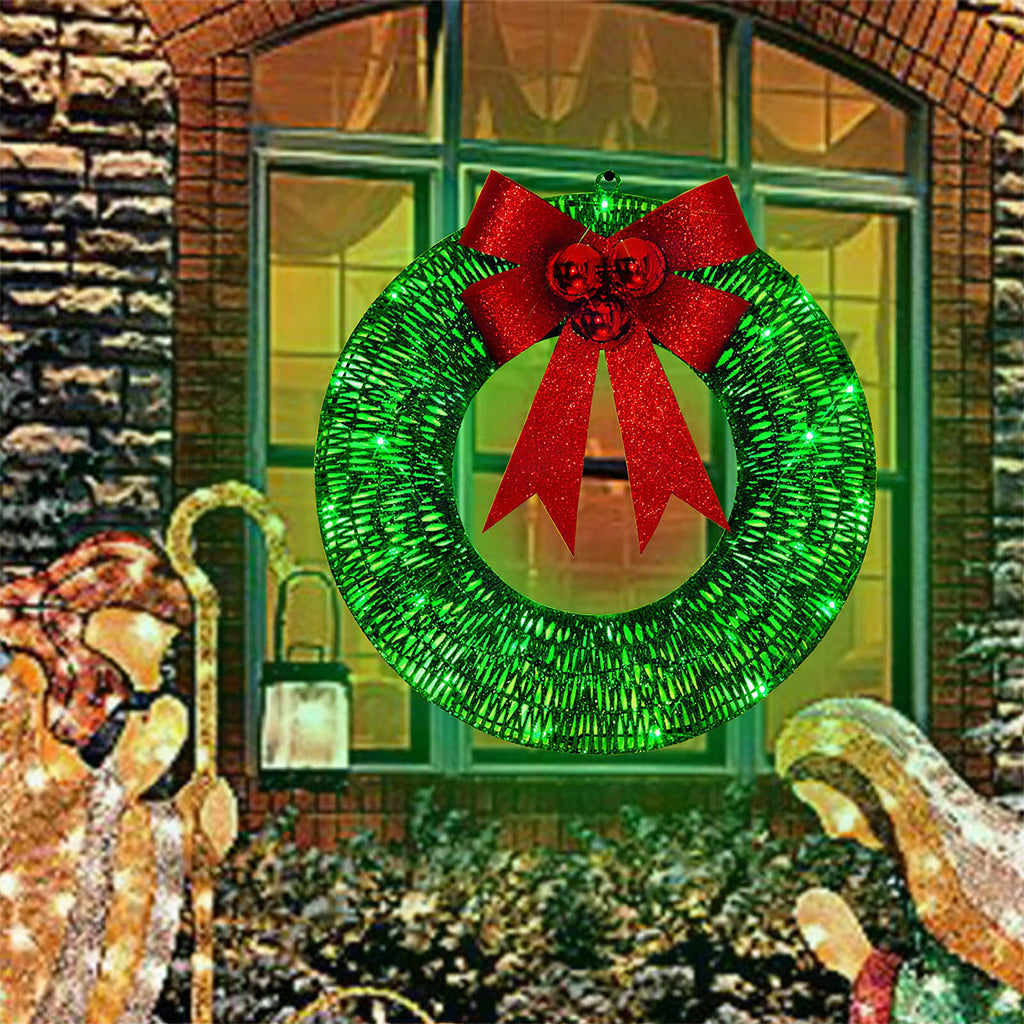 Corona de Navidad iluminada de 50 cm hecha a mano con 140 luces LED