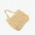 Bolso tote de rafia artesanal con flecos