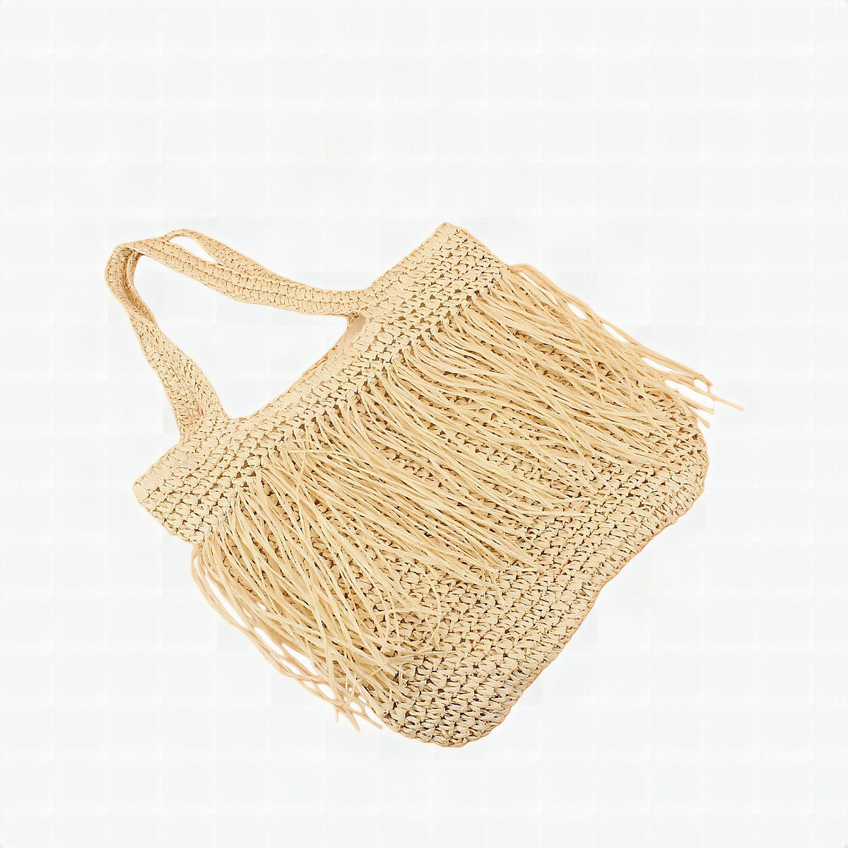 Bolso tote de rafia artesanal con flecos