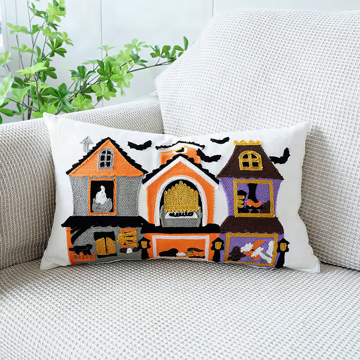 Funda de cojín decorativa bordada de Halloween 30×50 cm
