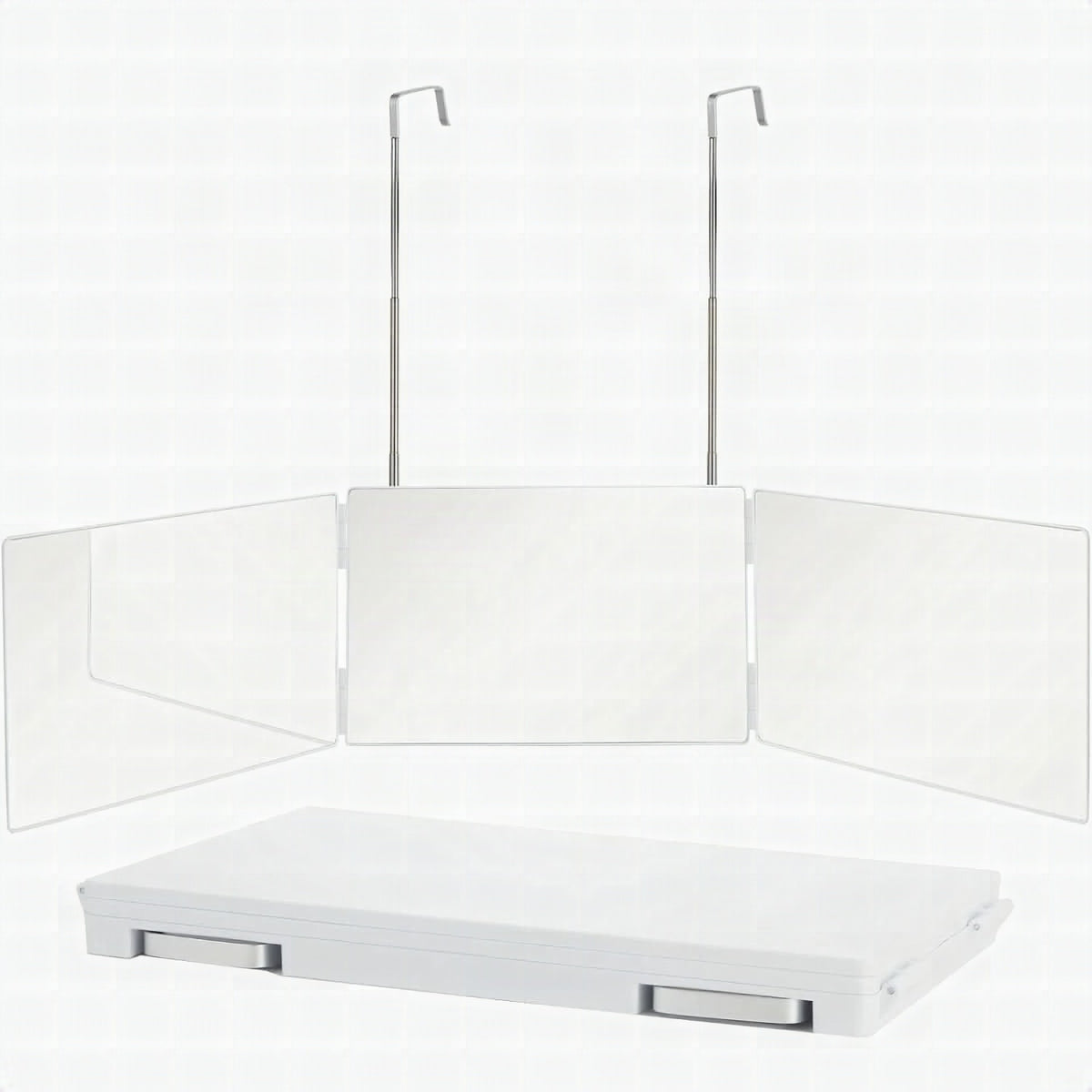 Espejo triple plegable con gancho para maquillaje, peinado y afeitado
