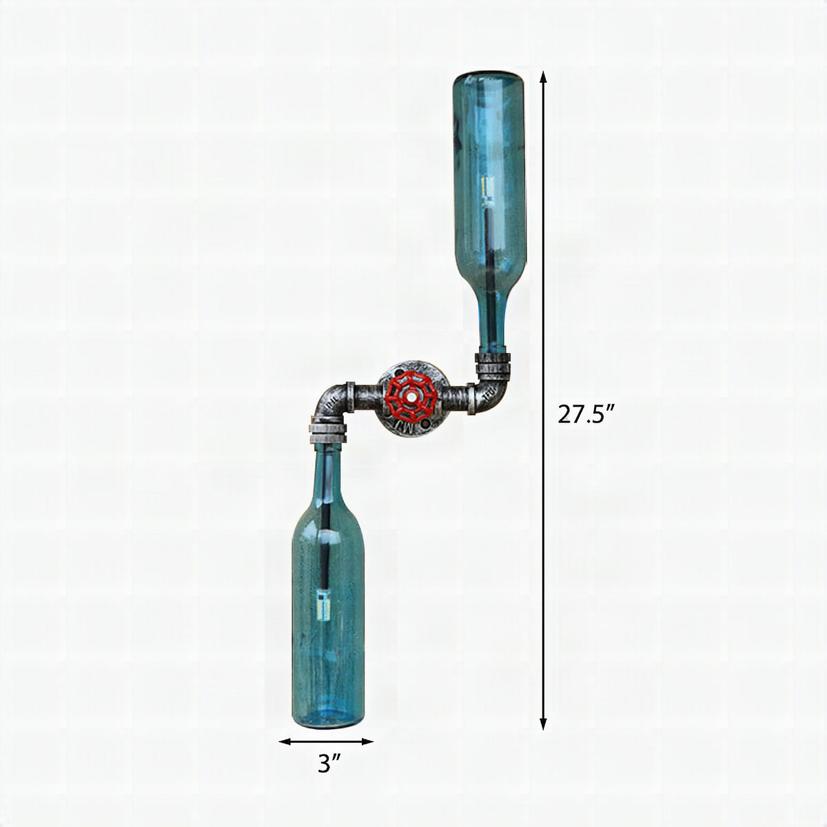 Aplique de pared estilo industrial con botellas de cristal gris/azul, 2 luces
